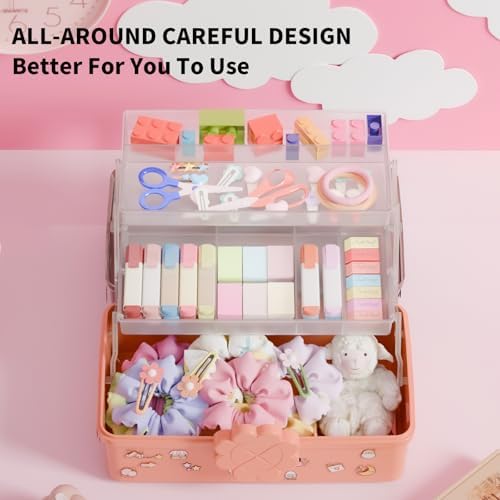 Covetree Three-Layer Multipurpose Storage Box with Handle – Ideal for Hair Accessories, Sewing Supplies, Art Supplies, Medicine, and Tools Organizer for Kids (transparent)