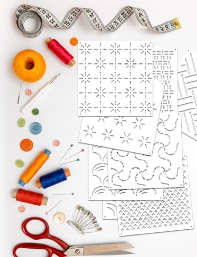Gezan Sashiko Stencils Plastic Sashiko Template Pattern Geometric Embroidery Stabilizers Drawing Line Template for Hand Quilting Sewing (8)