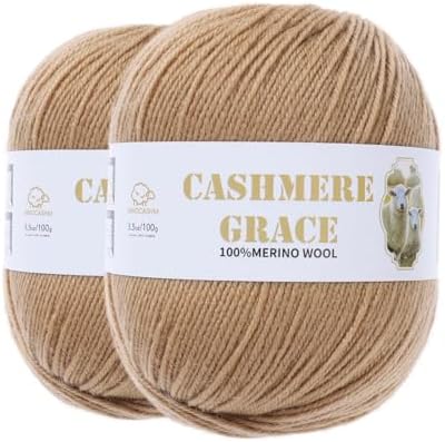 100% Pure Natural Merino Wool Yarn (4ply) - Each Ball 3.5 OZ/Approximately 320 Yards - Hand-Knitting/Crochet/Knitting - Soft and Non-irritating [2 Ball Set] (Dark Khaki)