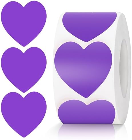 Anwyll Heart Stickers - 500Pcs 1Inch Valentines Day Heart Stickers Purple Heart Shape Sticker for Reward Classroom Self Adhesive Love Incentive Sticker for Envelope Seal Card Birthday Wedding Favors