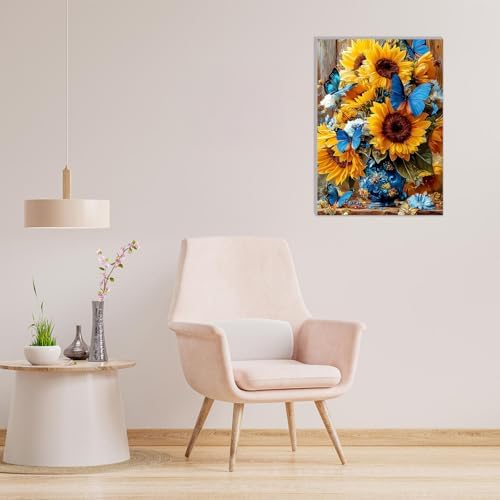 MAXBYE Framed Paint by Numbers Kits for Adults Beginners with Wooden Easel, Sunflower Crafts Art Kit with Frame, DIY Butterfly Canvas by Numbers for Gift Home Wall Decor 10×14 in