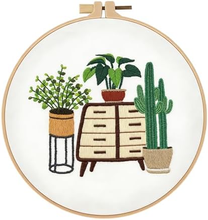 spicssa 2026 New Embroidery Set, Embroidery Kit for Beginners, Hand Needlepoint Kits for Adults with Pre-Stamped Patterns, 7.8-Inch Hoop, Threads & Needles, Step by Step Instructions