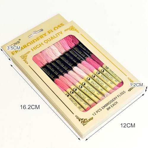 Premium Rainbow Color Embroidery Floss - Cross Stitch Threads - Friendship Bracelets Floss - Crafts Floss - 12 Skeins Per Pack Embroidery Floss,Pink-Brown Gradient