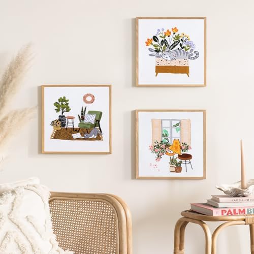 4 Sets Pussy Cat Embroidery Kit for Beginners with Tool Set Cat Pattern