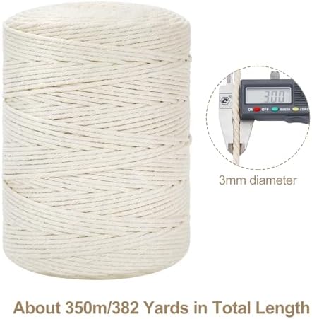 Natural Cotton Macrame Rope - 3mm x 380Yards (1140Feet), 4 Strands Twisted Macrame Cord for Wall Hanging, Plant Hangers, Crafts, Gift Wrapping and Wedding Decorations, Dark Green