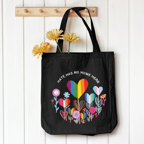 Louise Maelys Embroidery Kit, Rainbow Heart Canvas Tote Bag DIY Craft Set