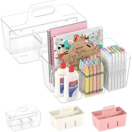 Lifewit Art Supply Caddy with Handle, Plastic Craft Storage, Clear, 2 Pcs