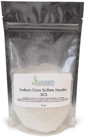 Soapeauty Sodium Coco Sulfate (SCS) Noodles | Coconut Oil Surfactant for Shampoo Bars, Soap Making, Body Wash, Cleansers & DIY Skin Care | 4 oz
