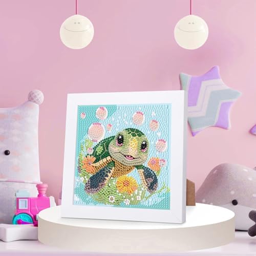 Sea Turtle Diamond Art Painting Kits for Kids with Frame Ages 6-9 (7x7 in)