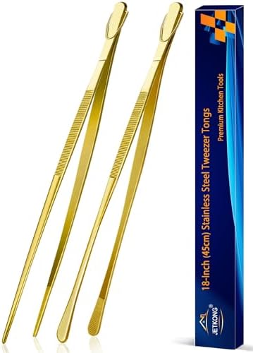 JETKONG 2 Pcs 18 Inch (45cm) Stainless Steel Grill Tongs Heavy Duty Giant Tweezer Tongs, Extra Large Tweezers Tools for Cooking, Grilling, BBQ and Turning Food (Gold)