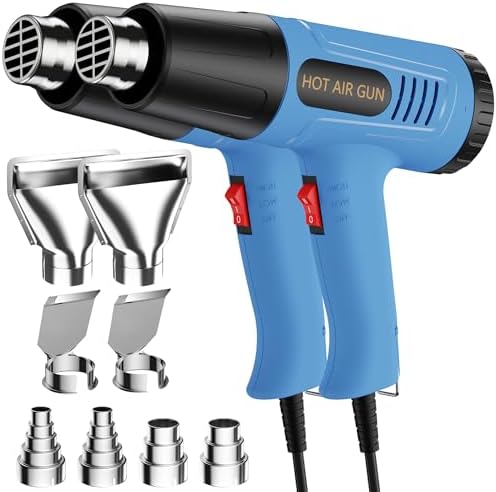 2 Pack Heat Gun, 900W 110V Adjustable Temperature Hot Air Gun, 2 Heat Settings 300℃/600℃, Overload Protection, 4PCS Nozzles Attachments for DIY Crafts, Heat Shrink, Wrapping & Stripping