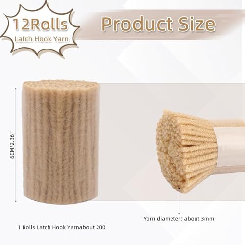 AKZYTUE 12 Rolls Latch Hook Yarn, Precut Rug Yarn for Latch Hook Kits, Crochet Yarn Bundles for Latch Hook Rug Making, DIY Tapestry Crafts for Adults & Beginners,Ivory