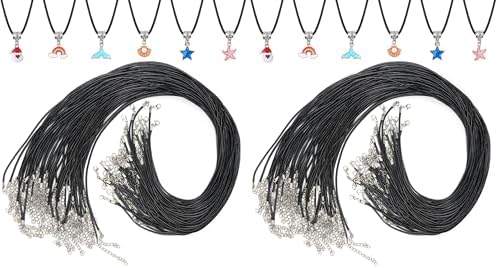 Paxcoo 50Pcs Black Waxed Cotton Cord, 24 Inch Necklace String Rope with Clasp, Bulk for Charms, Pendants, Bracelets, Jewelry Making Supplies and Beading Supplies (Pack of 2)