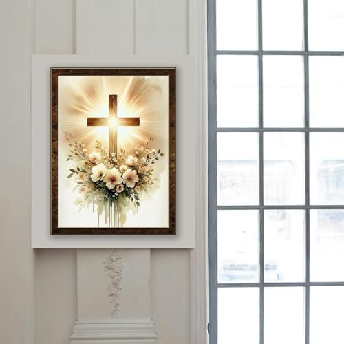 MBNTJHT Cross Paint by Numbers Kit for Adults Beginners,Easy Flowers and Christ Cross Paint by Number Kits on Canvas for Adults,DIY Acrylic Painting Art Kits for Home Wall Decor 16X20 Inch.