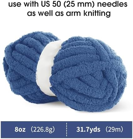 MABOZOO Assorted Chunky Yarn for Hand Knitting 8 Pack, Fluffy Jumbo Chenille Yarn, Soft Plush Yarn Bulky, Giant Thick Fuzzy Yarn for Arm Knitting,Country Blue & Sky Blue(31.7 yds,8 oz Each Skein)