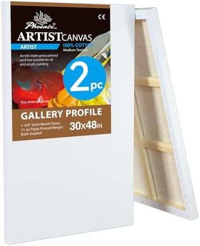 PHOENIX 30x48 Inch 2 Pack Gallery Canvas - 1.5 in Thick Extra Large Canvases for Painting - Deep Edge 100% Cotton 11 Oz. Gesso Primed White Blank Professional Canvas Oil & Acrylic Paints