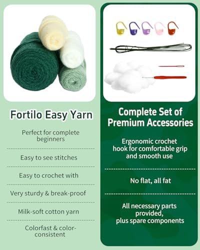 Fortilo Crochet Kit for Beginners Green Owl