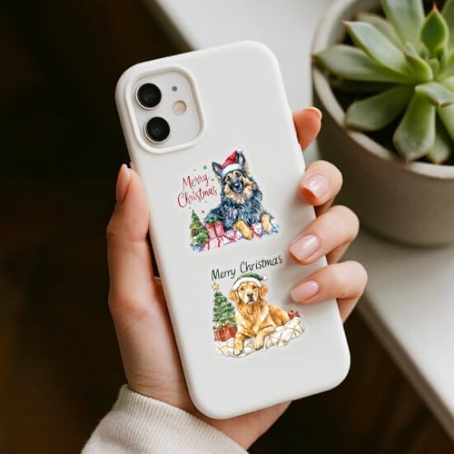 56 Pcs Cute Christmas Dog Stickers, Clear Waterproof Scrapbook Stickers with Santa Hat & Gifts, Adorable Puppy Holiday Decorative Decals for Journals, Crafts Cards Making
