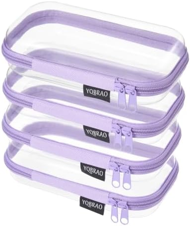 YQBRAO Clear Hard Shell Zipper Cases, 4 Small Cable Organizers, Purple