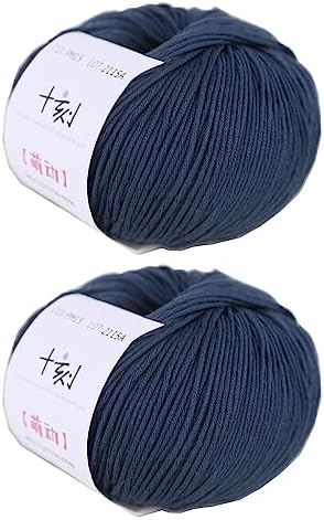 Fine Weight Knitted and Crocheted Cotton Yarn, 100% Long Staple Cotton Yarn, Baby Sports, 2 Packages of 100g/3.52oz (Per Skein 50g/162yards)-Navy Blue