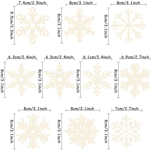 40Pcs Unfinished Paintable Blank Wooden Christmas Snowflake Festival Decoration Ornaments, Xmas Tree Hanging Wood Slices for DIY Art Crafts Party Supplies