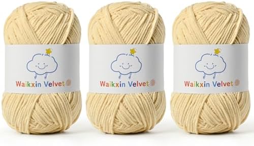 3 Pack Fluffy Chenille Yarn for Crocheting，Baby Yarn for Crocheting Soft，150g/5.28oz Velvet Amigurumi Yarn ，Fingering Weight Yarns for Crocheting Baby Blankets、DIY Craft.(3 Light Khaki)