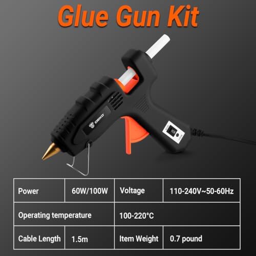 Hot Glue Gun Full Size: DEKOPRO 60/100Watt Dual Temp Hot Glue Gun Kit with 25 Glue Sticks, Organize Storage Case, Heavy Duty Heat Glue Gun Tool Set for Home Repair, Art & Crafts, DIY Black Orange