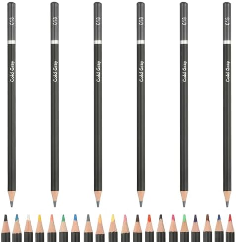 PATIKIL Colored Pencils, Grey Color Drawing Pencils with Oil-Based Cores Art Scrapbook Supplies for Adult Coloring Books Artists Beginners Drawing Sketching, 6 Pcs