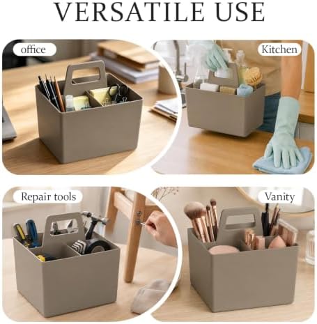 Multipurpose Caddy Organizer with Handle Plastic Desk Storage, Coffee Brown