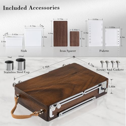 ACODE Wood Travel Watercolor Palette, Plein Air Easel Pochade Box for Art Supplies, Mini Walnut Portable Sketchbox for Painting, Handhold Tabletop Easel Storage Box, Wooden Art Box for Outdoor