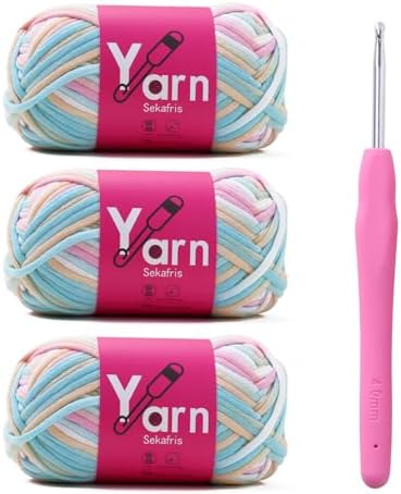 Crochet Yarn 150g/163.5yds Cotton Yarn for Crocheting - Crochet Knitting Yarn for Beginners with Easy-to-See Stitches - Yarn for Crocheting - Chunky Yarn -Cotton-Nylon Blend (Candy Color)