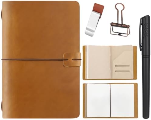 Thenshop Leather Travel Notebook 3 Inserts,Orange,A5 Size