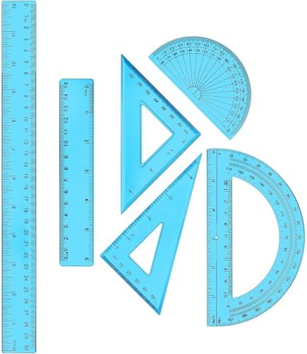 Tenare 6 Pcs Math Geometry Ruler Set, Protractor Triangle School,Blue