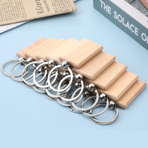 COMNICO 100 Pcs Wooden Keychain Blanks Bulk Rectangle Keychain Blanks