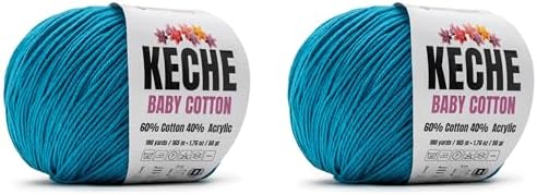 Keche Baby Cotton, 60% Cotton 40% Acrylic Yarn, Soft Cotton Yarn for Crochet and Knitting, Amigurumi Yarn 4 Skeins/Balls [1.76 Oz (50g) / 180 Yrds (165m)] x 2 Blue