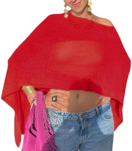 Women Sheer Poncho Shawl Top Lightweight Knit Pullover Beach Cover Up Tops