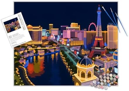 ARNLRDYA Las Vegas Night View Paint by Number Kits, Cityscape Paint by Numbers for Adults, Modern Picture Canvas Painting Set, Travel Scenery Acrylic Painting for Gift Home Decor(16×20inch, Unframe)