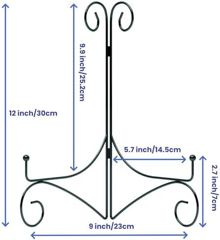 Iron Plate Stand for Display with Folding Design, Picture Stands for Tables, 12 Inch Large Easels for Displaying for Book, Art Piece, Photo and Platter, 12’’ Black