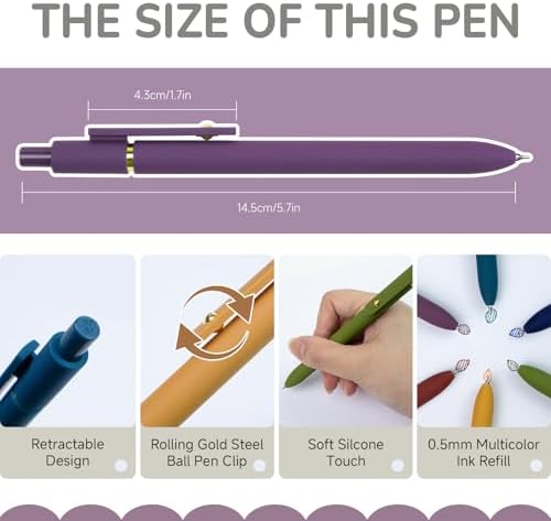 YOXMJDB 6 Pcs Color Pens for Journaling 0.5mm Fine Point Colored Gel Ink Pen, Smooth Writing Colorful Pens for Note Taking, Gift Set for Women & Men (6 Pcs Vintage Gold)