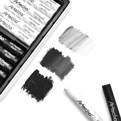 Artecho Oil Pastels Set of 12 PCS, 6 White and 6 Black (10 x 70 mm) | Soft Oil Pastels, For Art Painting, Drawing, Blending, For Artists, Beginners, Students, Teachers