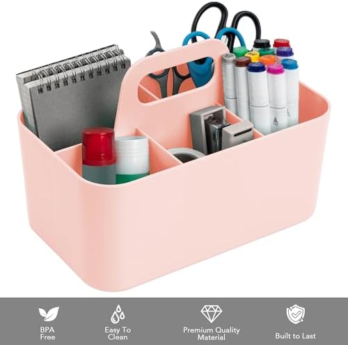 Tiawudi Multipurpose Caddy Organizer, Plastic Caddy with Handle, Stackable Desk Organizer for Stationery, Marker and Pencil, Office Supplies Organizer, Dorm Caddy