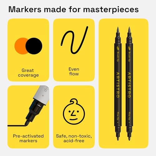 ARTISTRO 2 Black Dual-Tip Fabric Markers Decorating Kit Permanent for Cloth