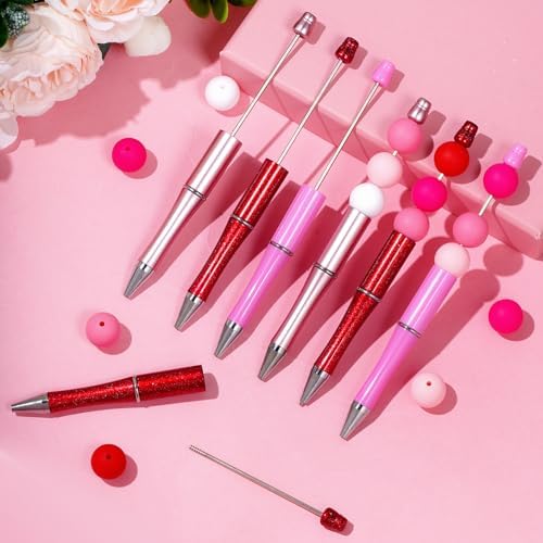 30Pcs Beadable Pens Beaded Ballpoint Pens Bulk for DIY Writing Red Pink