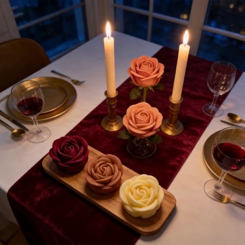 4 PCS Rose Candle Mold Silicone – Flower Shape with Leaf for DIY Soap Resin