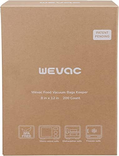 Wevac 8” x 12” 200 Count Food Vacuum Sealer Bags Keeper, PreCut Quart, Ideal for Food Saver, BPA Free, Commercial Grade, Great for storage, meal prep and Sous Vide (Pack of 2)