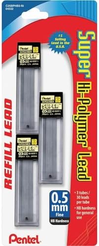 Pentel Super Hi-Polymer Lead Refills, (0.5 mm), Fine, HB, Pack of 3, 90 Pieces (C25BPHB3-K6)