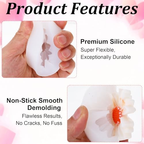 9 Pcs Flower Molds Silicone Candle Molds for Candle Making, Daisy Peony Rose Carnation Hydrangea Plumeria Daffodil 3D Soap Mold for Soy Wax, Beeswax, Soap Making, Resin Craft