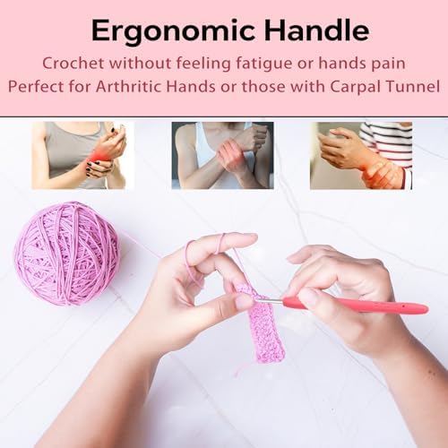 2.75mm Crochet Hook, Ergonomic Crochet Hooks with Soft Rubber Handle and Smooth Glide Head - Lightweight Aluminum Needles for Beginners, Arthritis, Yarn Projects, Long Crafting Sessions (2.75 mm)
