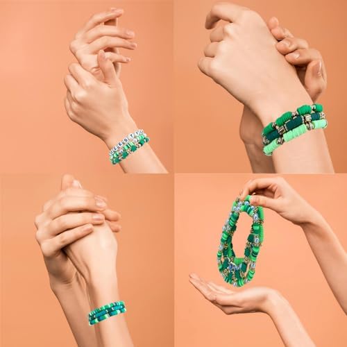 MIIIM Green Clay Beads Kit for Bracelets Making, Heishi Beads for Friendship Bracelet, Clay Charms and Gold Spacers for Jewelry Making, Crafts, Concert, Raves, Gifts