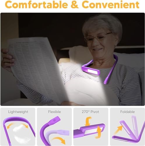 Reading Light, 3 Colors Stepless Dimming Neck Light, Book Lamp